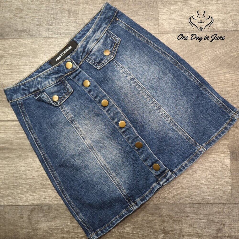 Ashley Mason Snap Front Denim Mini Skirt Size S